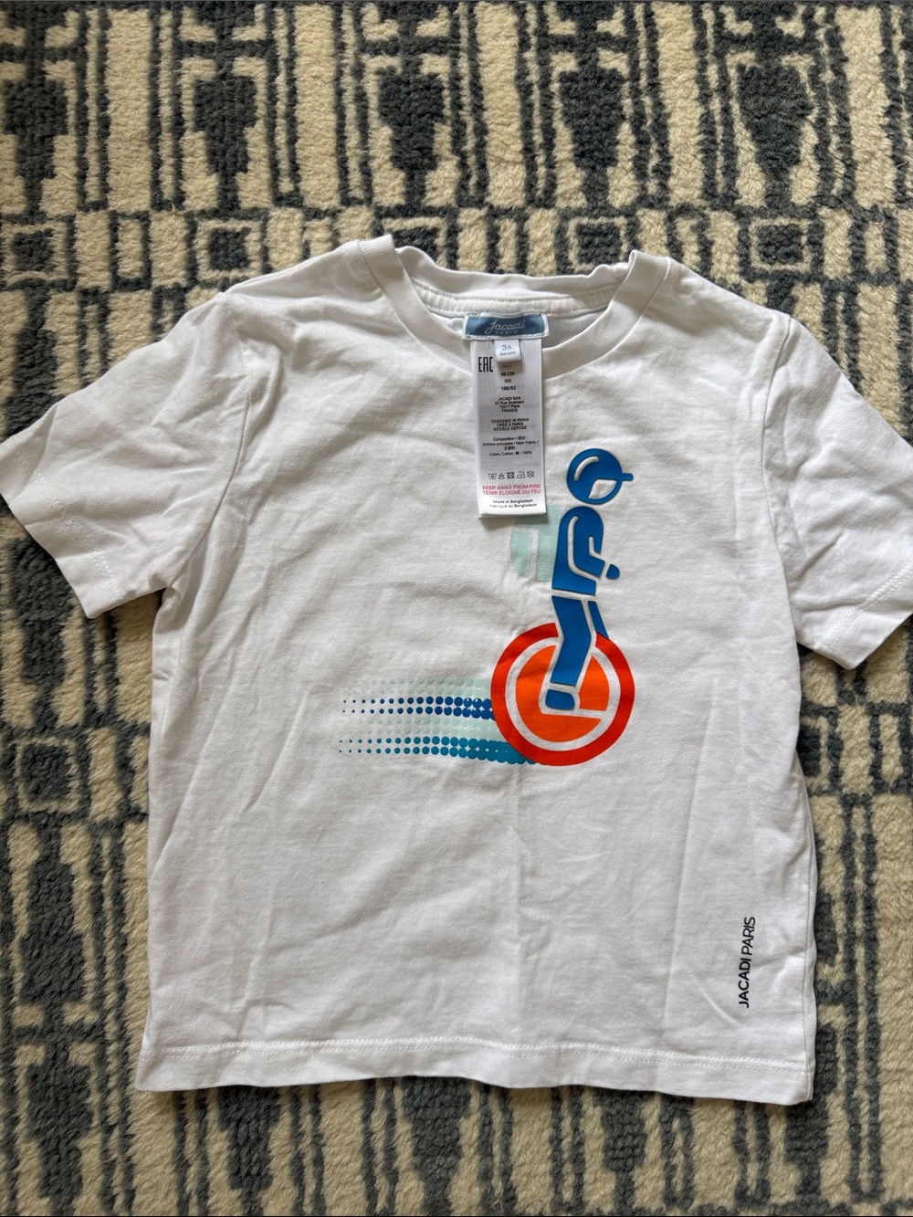 Jacadi White Tee with Blue and Orange Scooter Graphic